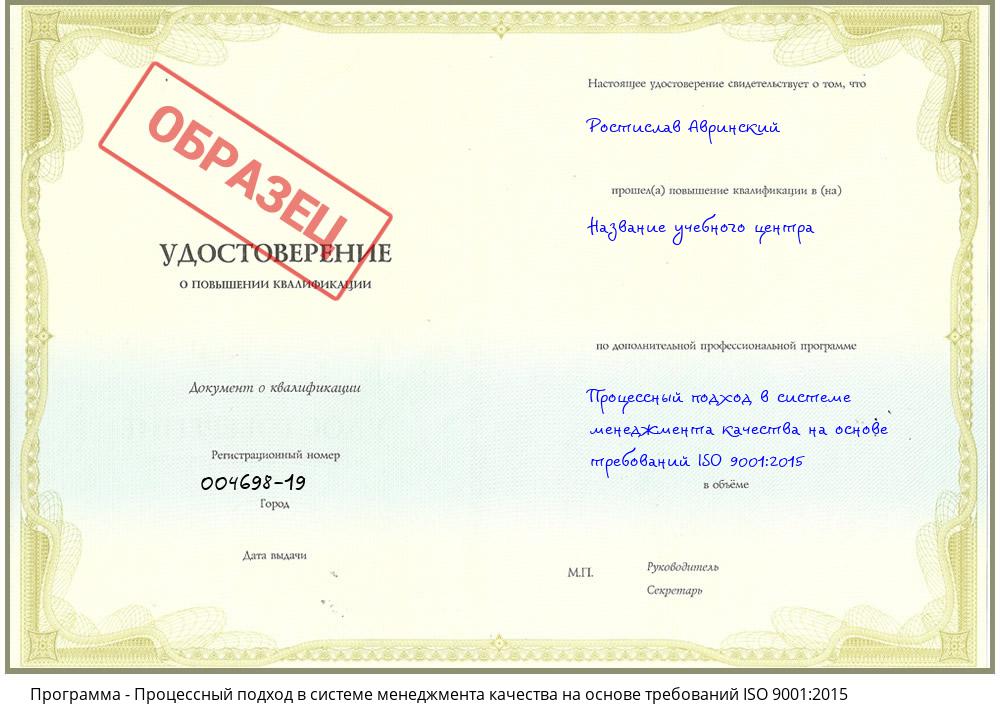 Процессный подход в системе менеджмента качества на основе требований ISO 9001:2015 Ивантеевка