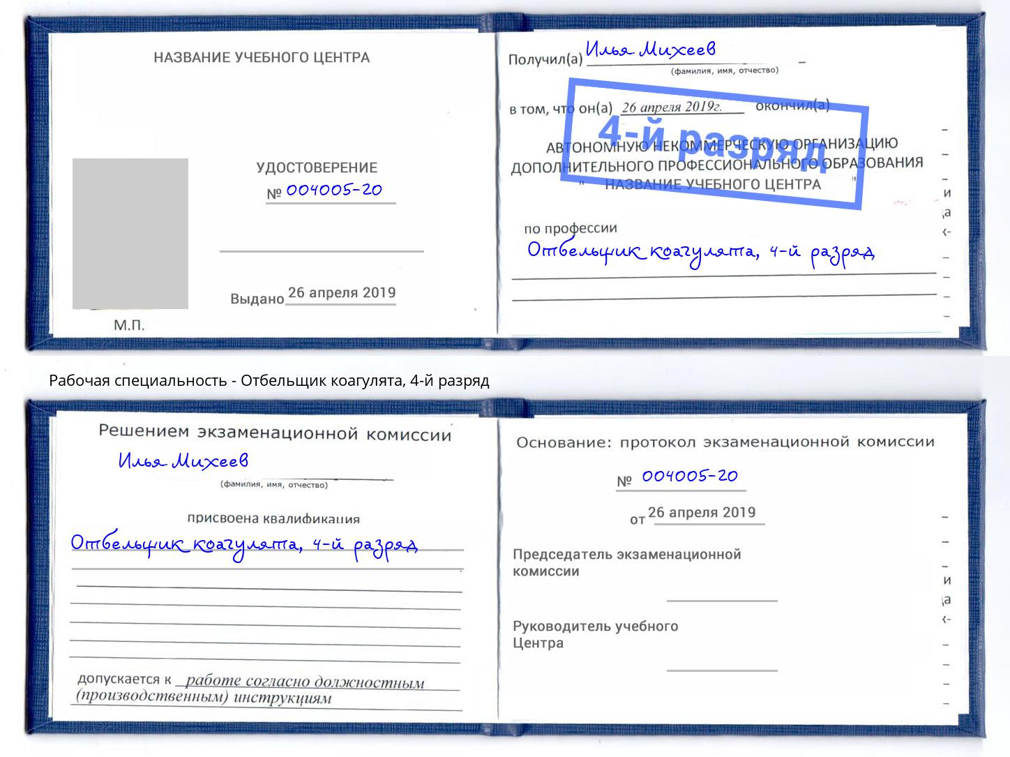 корочка 4-й разряд Отбельщик коагулята Ивантеевка