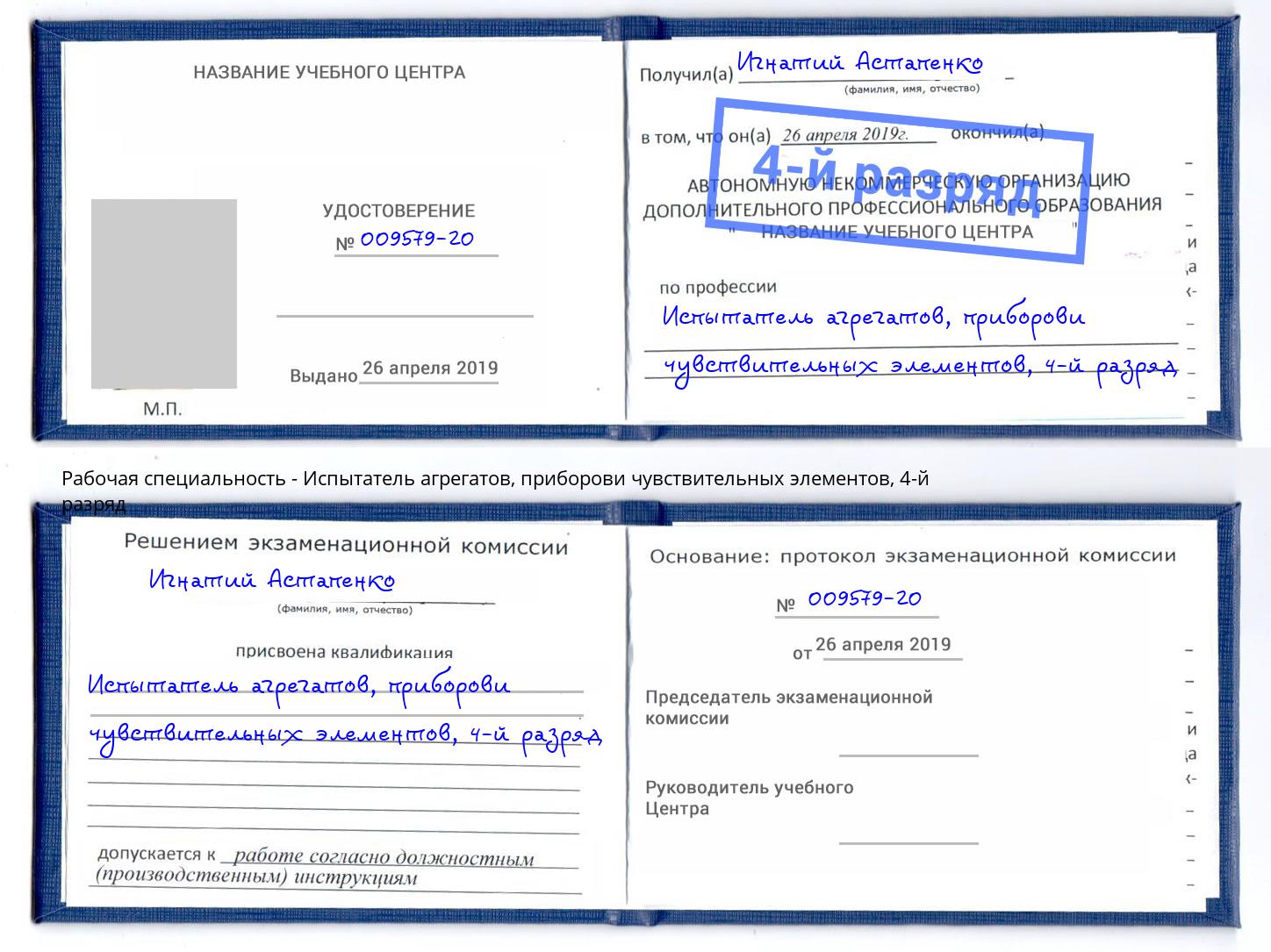 корочка 4-й разряд Испытатель агрегатов, приборови чувствительных элементов Ивантеевка