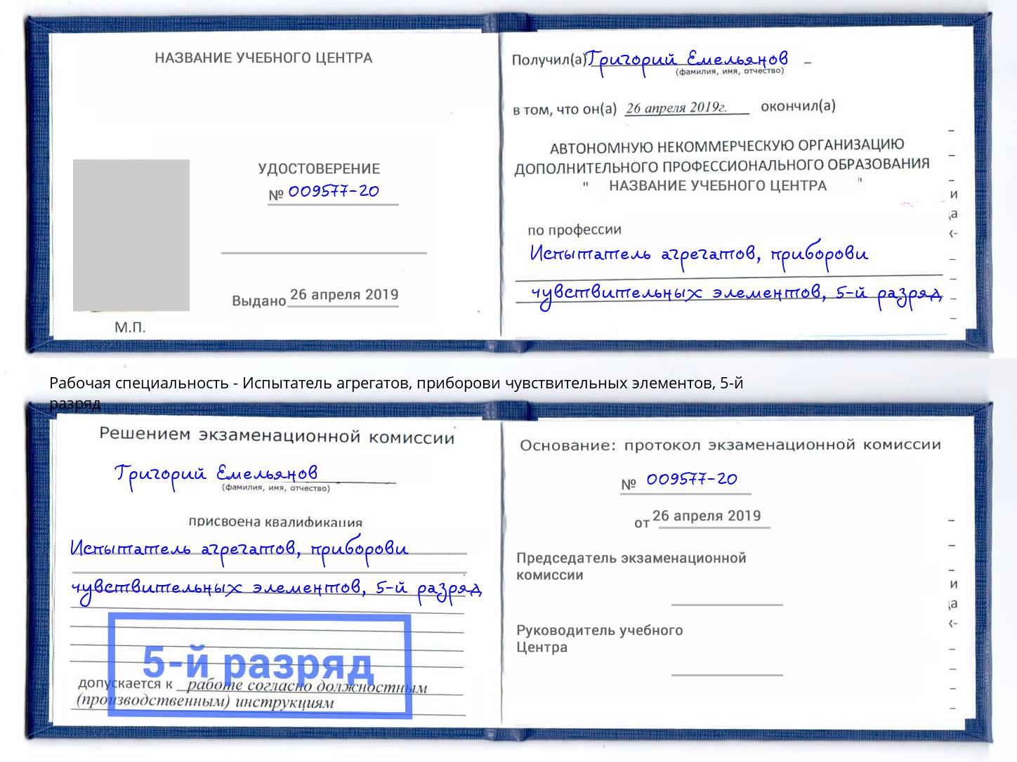 корочка 5-й разряд Испытатель агрегатов, приборови чувствительных элементов Ивантеевка