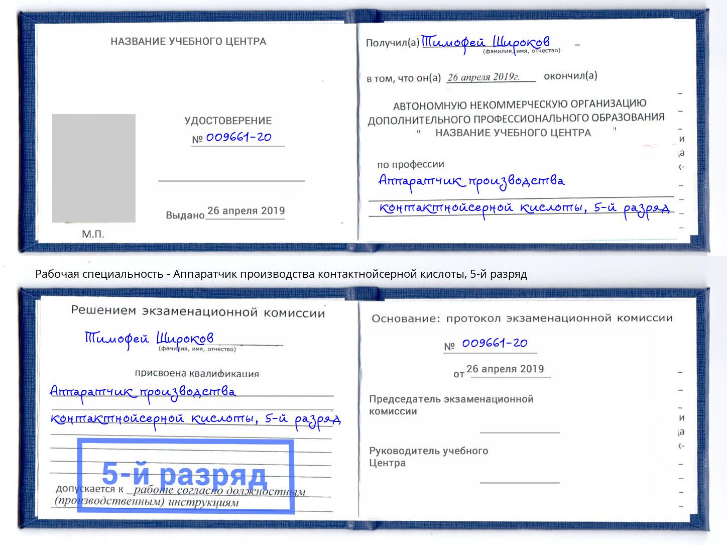 корочка 5-й разряд Аппаратчик производства контактнойсерной кислоты Ивантеевка