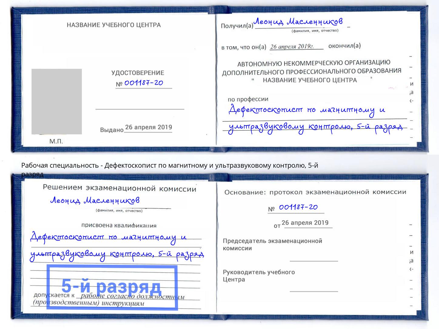 корочка 5-й разряд Дефектоскопист по магнитному и ультразвуковому контролю Ивантеевка