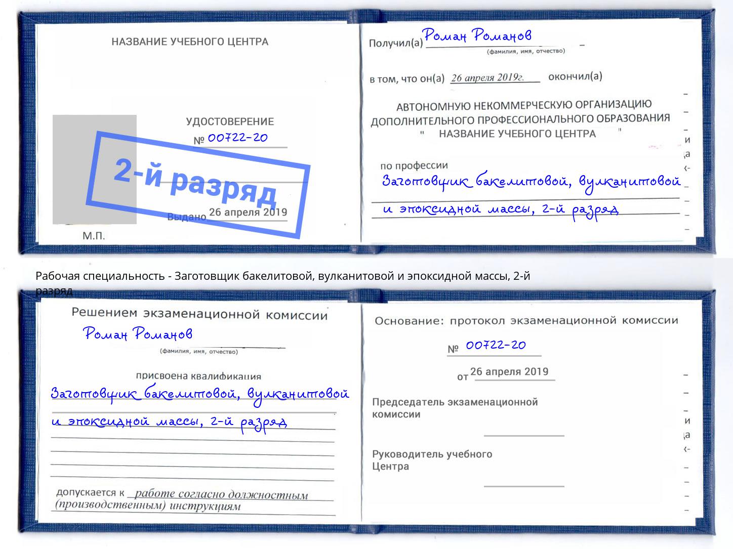 корочка 2-й разряд Заготовщик бакелитовой, вулканитовой и эпоксидной массы Ивантеевка