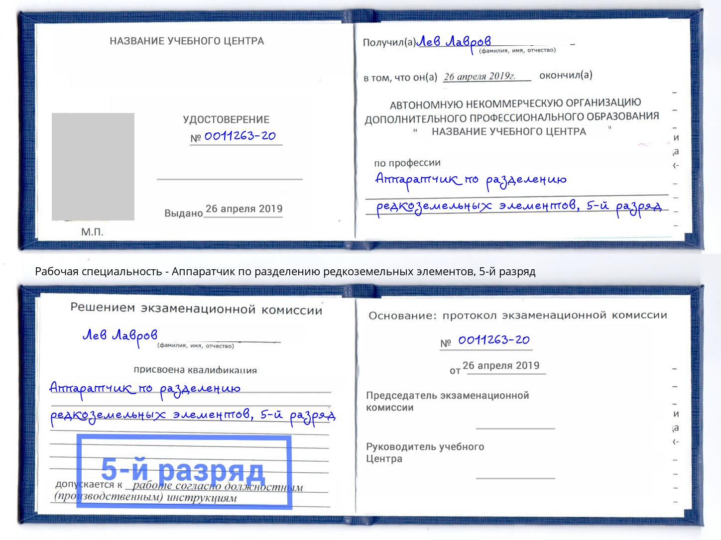 корочка 5-й разряд Аппаратчик по разделению редкоземельных элементов Ивантеевка