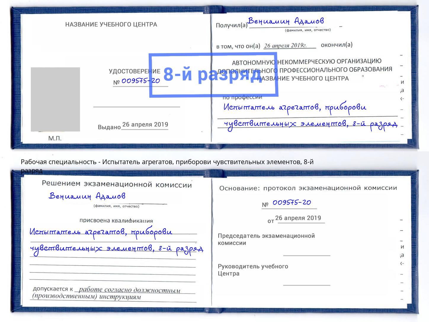 корочка 8-й разряд Испытатель агрегатов, приборови чувствительных элементов Ивантеевка